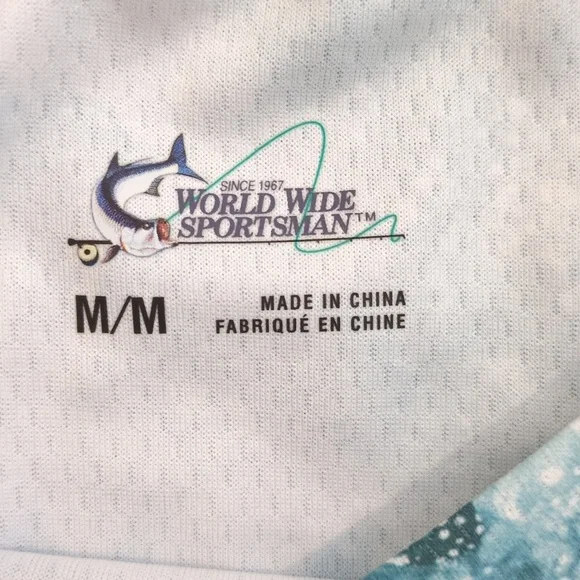 Men's World Wide Sportsman Blue and White Long Sleeve Fishing Shirt size Medium - Picture 3 of 9